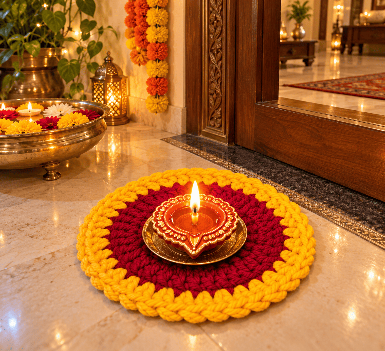 Handmade Crochet Diya Coaster - Image 3